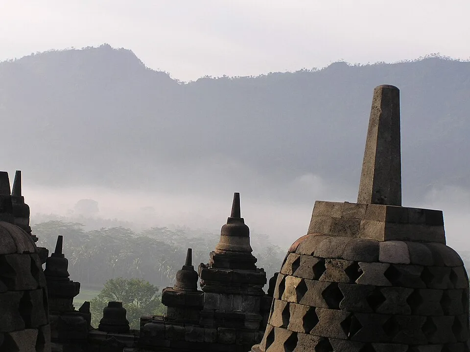 Stupas on the upper terraces of Borobudur